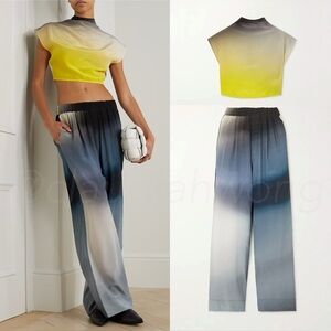 GAUCHERE Cropped Draped Cutout Ombre Silk Satin Top + Pleated Ombre Pants